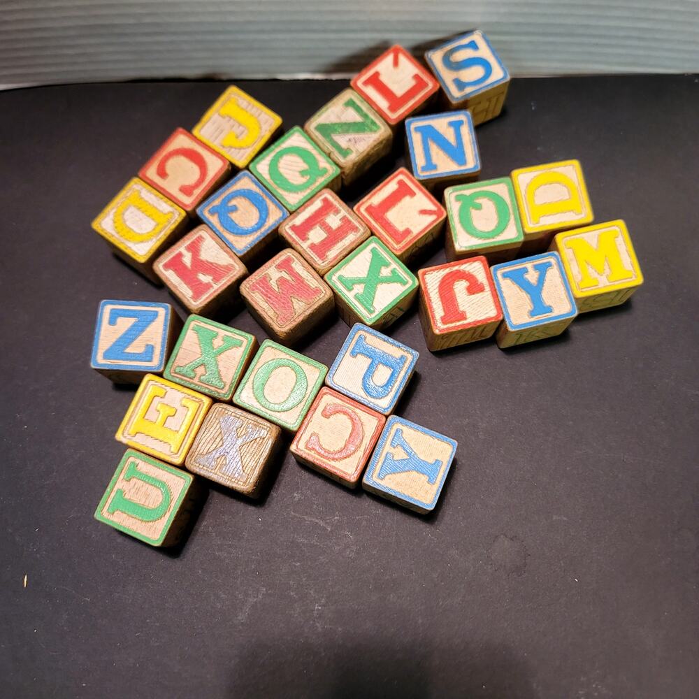 Vintage Wooden Alphabet Blocks Set (33 Pcs) Decor Crafting playware
